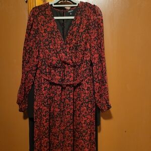 Torrid Black and Red Long Sleeve Floral Dress